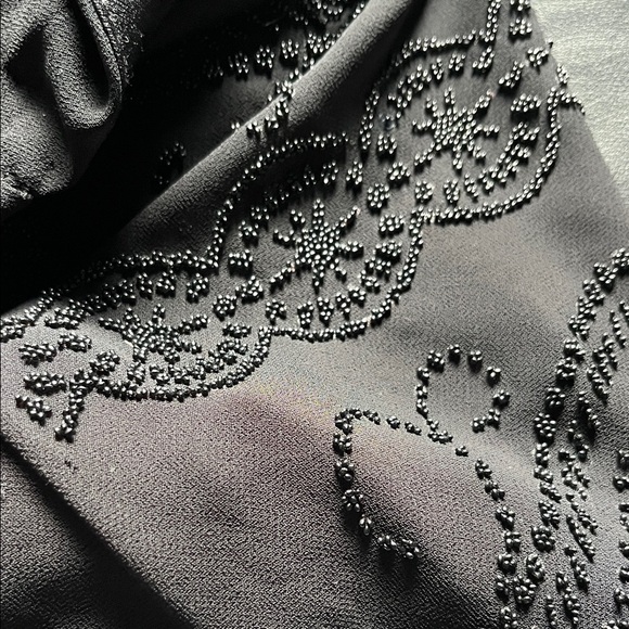 90s Black Slip Dress – Floral Beaded Maxi Evening Gown - Picture 3 of 8